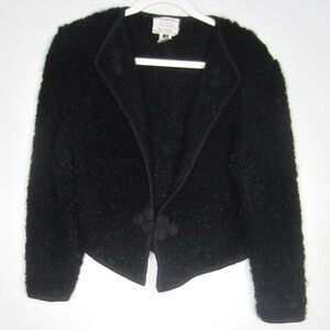 Vintage Susan Bristol black mohair jacket hand embroidered - Size Medium